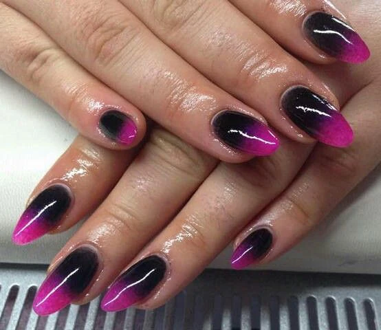 Short Purple and Black Nails Ombre Design