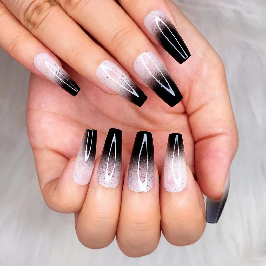 White and Black Ombre Nails Cute