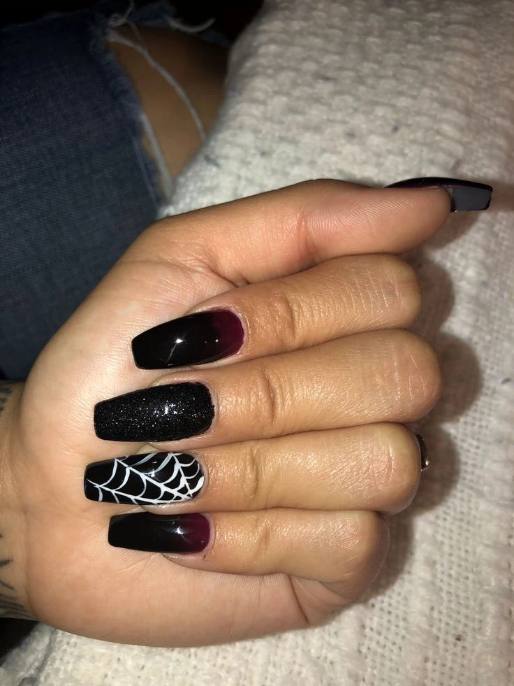 Red black ombre Fake fingernails Halloween 