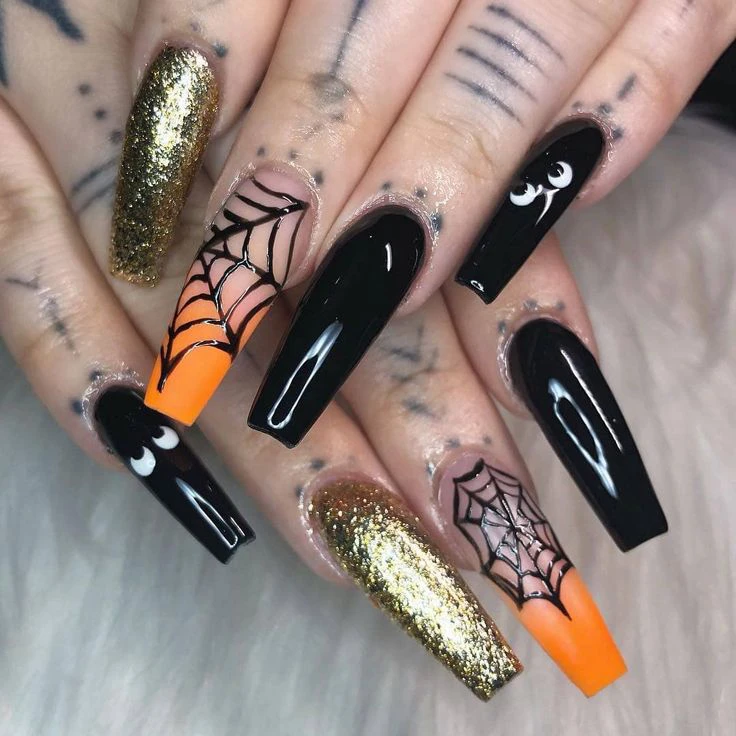 Gold Black French Tip web Nails