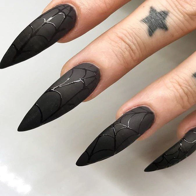 Matte Black Halloween Nails