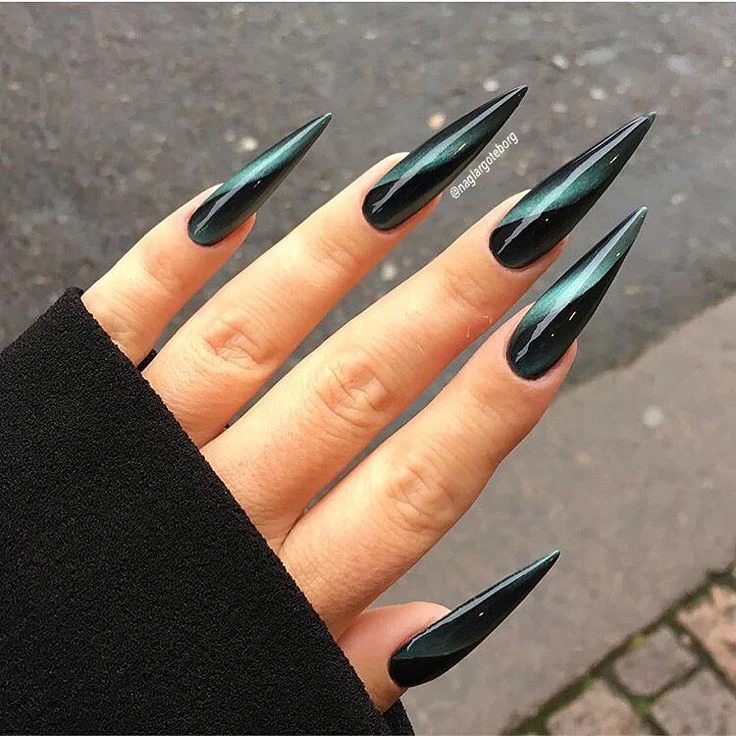 Green and Black Long nails