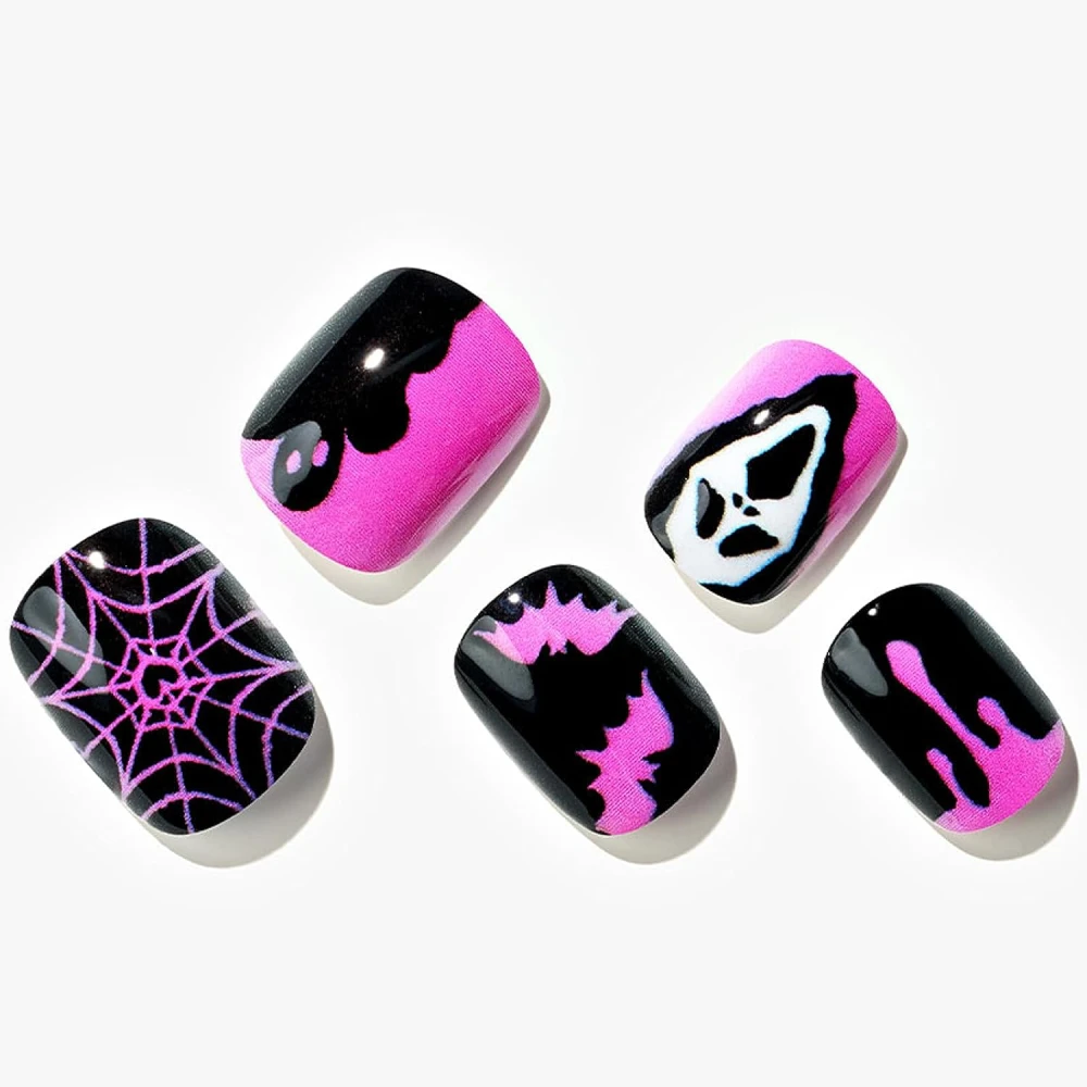 Hot Pink Gothic Glue on Gel Nails