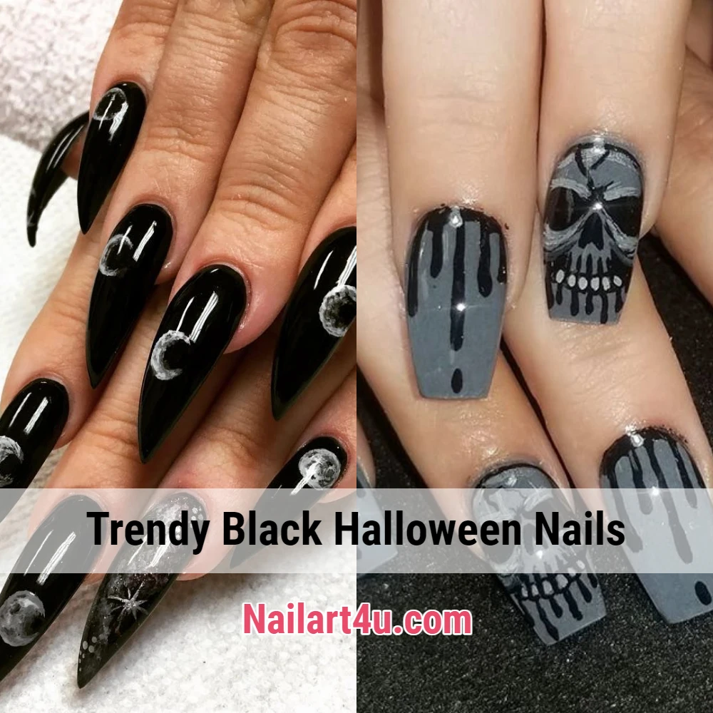 Trendy Fake Black Halloween Nails