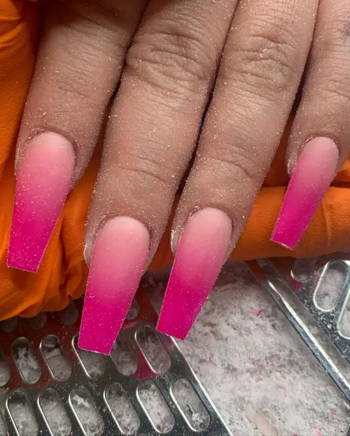 Ombre Coffin Long Pink and White Nails