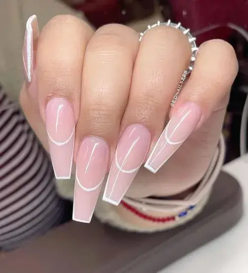 Spring Light long coffin white and pink polish and design