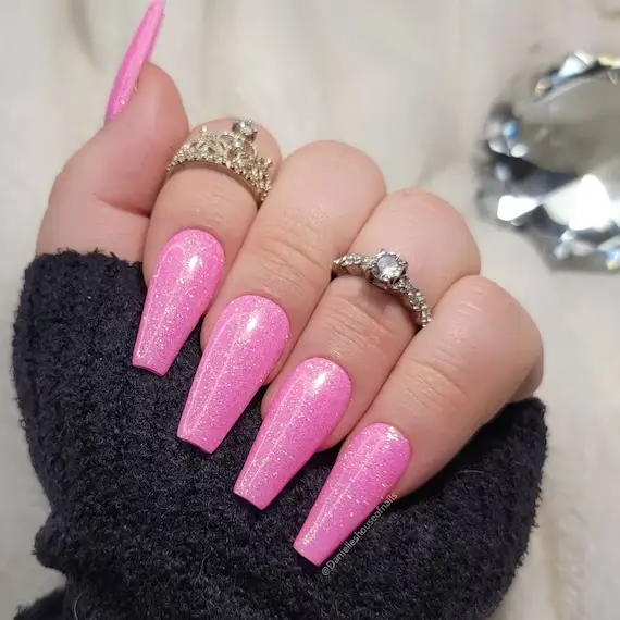 Glitter Polish On Coffin Pink Nails