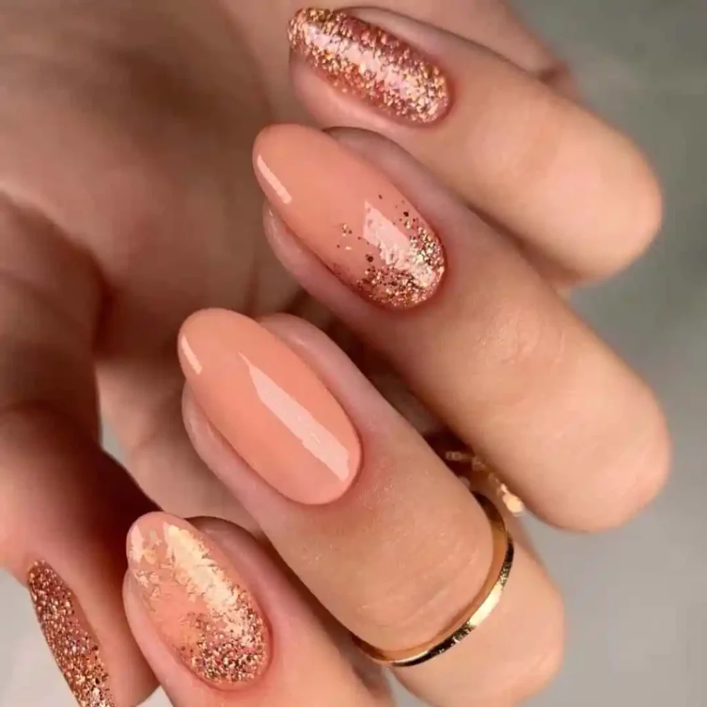 Summer Sunsets Coral Gold Dreams on Short Oval Nails