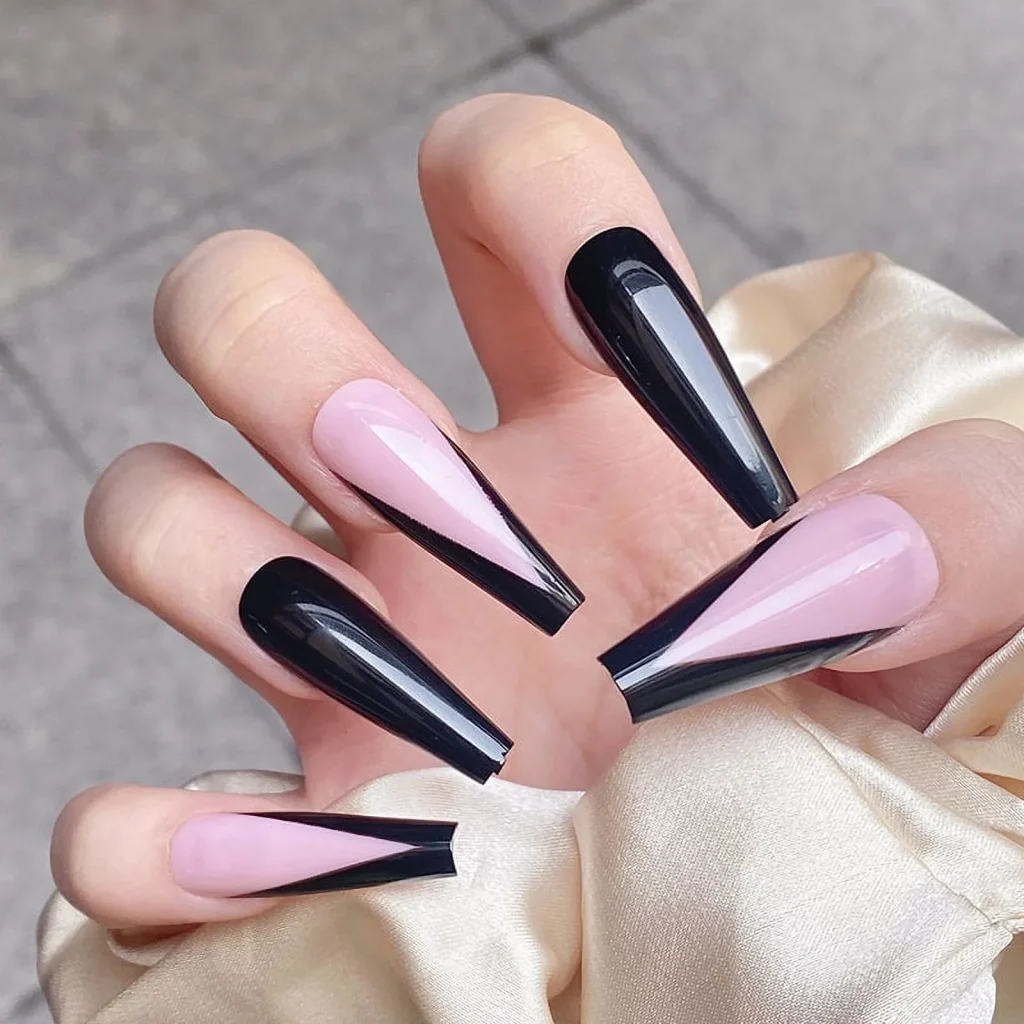 False Nails Large V Shape Extra Long Coffin French Nail Art Tips Predesigned Black Glossy Manicure Tips 24pcs 0fad7c05 68f8 4c2d aeb0 4b49a521c435.80050e2c378100072c25e4eaf3d436e6