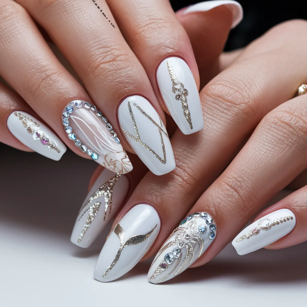 White Graduation design elegant classy nail 