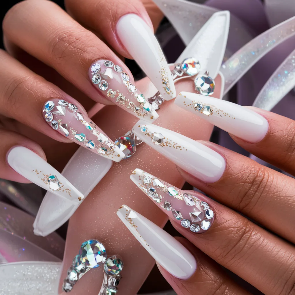 Classic French Tips with Diamond Decals