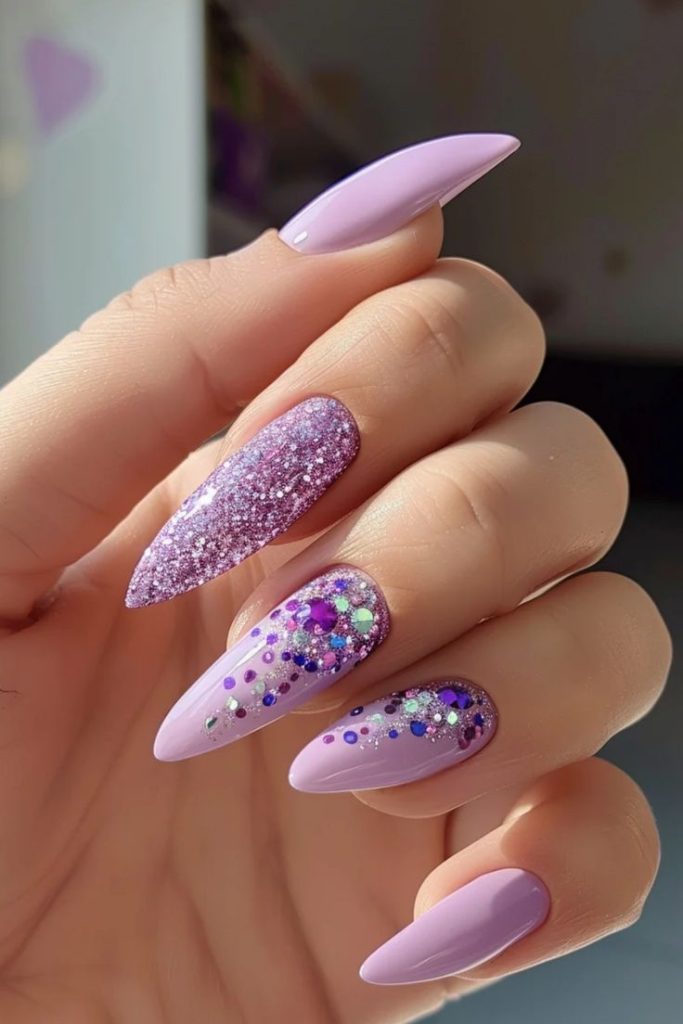 Light purple nails with and Without Design 18