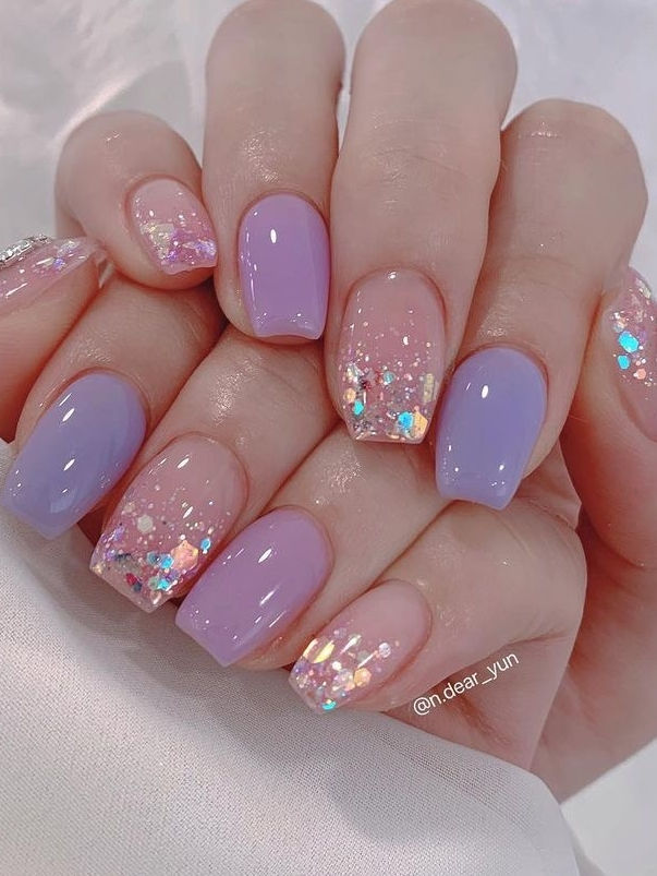 Light purple nails with and Without Design 28