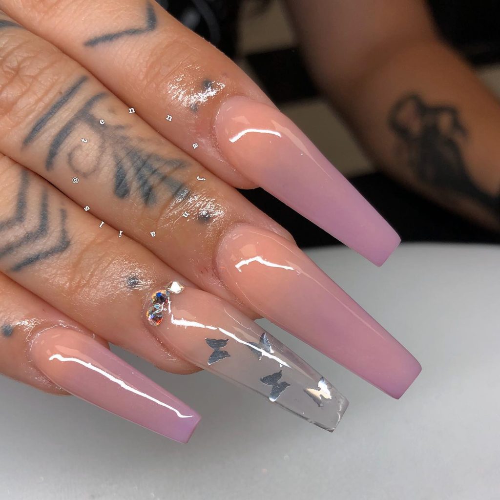 Light purple nails with and Without Design 32