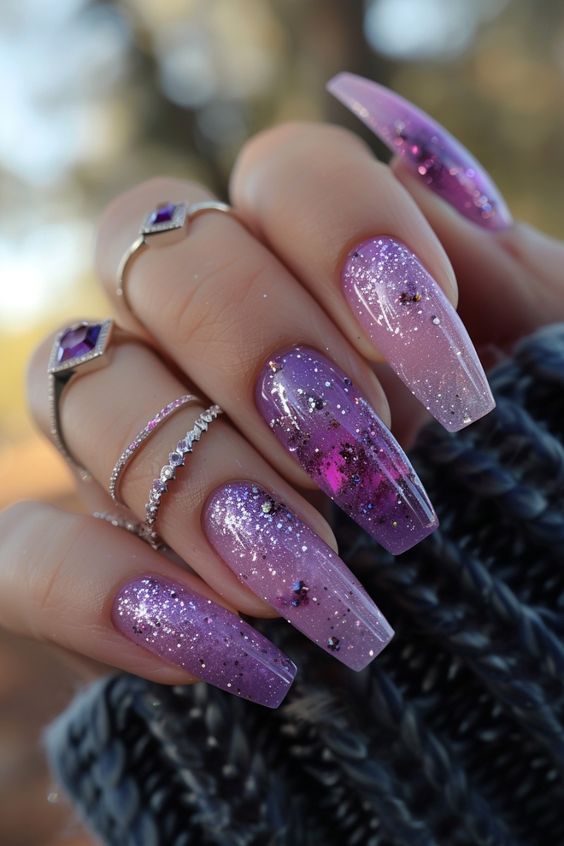 Light purple nails with and Without Design 9